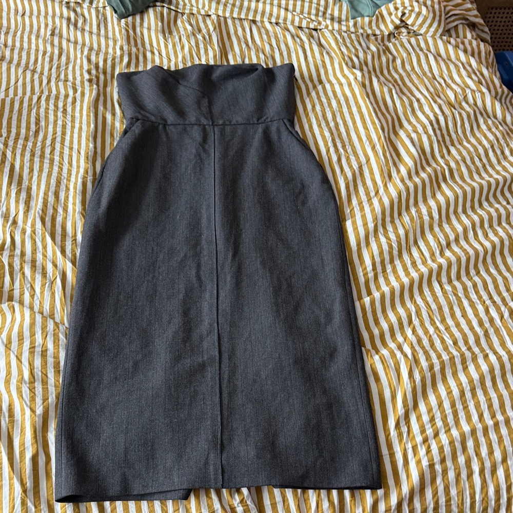 Strapless Charcoal Gray Midi Dress - Classic Pencil Silhouette